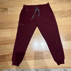 Figs Women's Maroon Track Pants with Gray Drawstring
